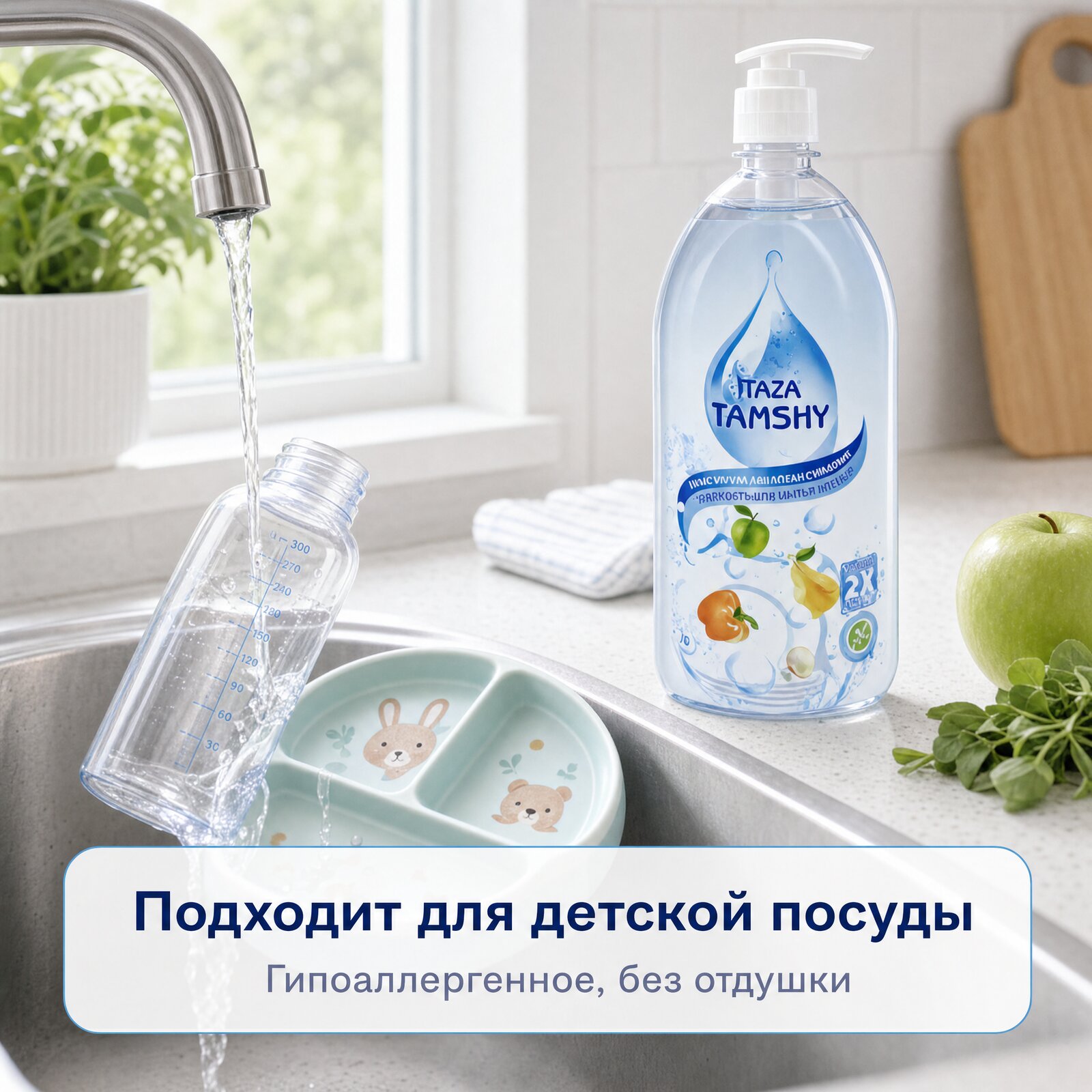 Гель TAMSHY подходит для детской посуды: детская посуда моется под струёй воды